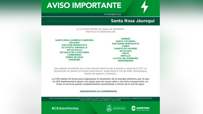 UsarÃ¡n plantas de energÃ­a para restablecer servicio de agua en Juriquilla: CEA