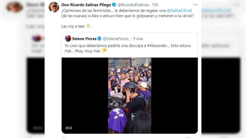 Ofrece Ricardo SalinasÂ moto nueva a hombre que agrediÃ³ a mujeres en marcha del 8M en CDMX