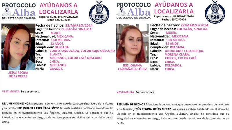 Dan a conocer fichas de cuatro desaparecidos en CuliacÃ¡n, Sinaloa