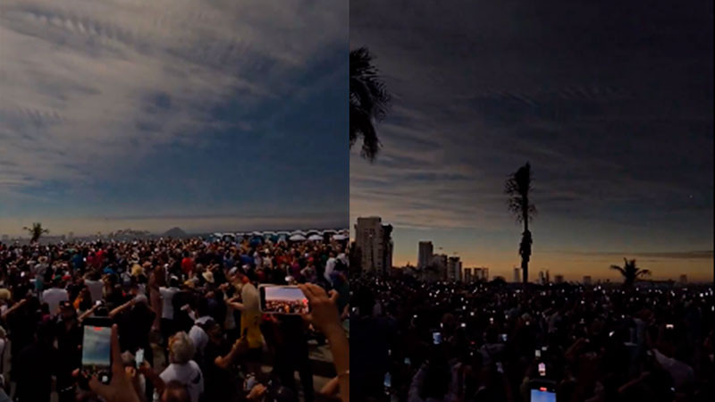  Decenas de turistas abarrotaron el malecÃ³n de MazatlÃ¡n para ver el Eclipse Total de Sol