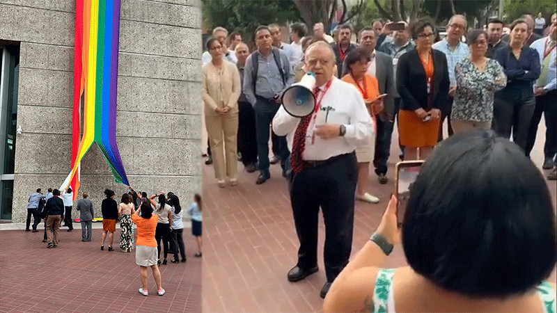 Comunidad LGBTIQ+ protesta en inmediaciones del Infonavit luego de que lÃ­der sindical rompiera bandera