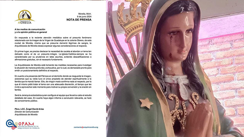 ArquidiÃ³cesis investigarÃ¡ caso de la Virgen que llora sangre en Morelia