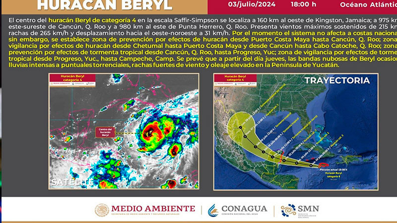 'Beryl' tocarÃ¡ tierra en Felipe Carrillo Puerto como huracÃ¡n categorÃ­a 2