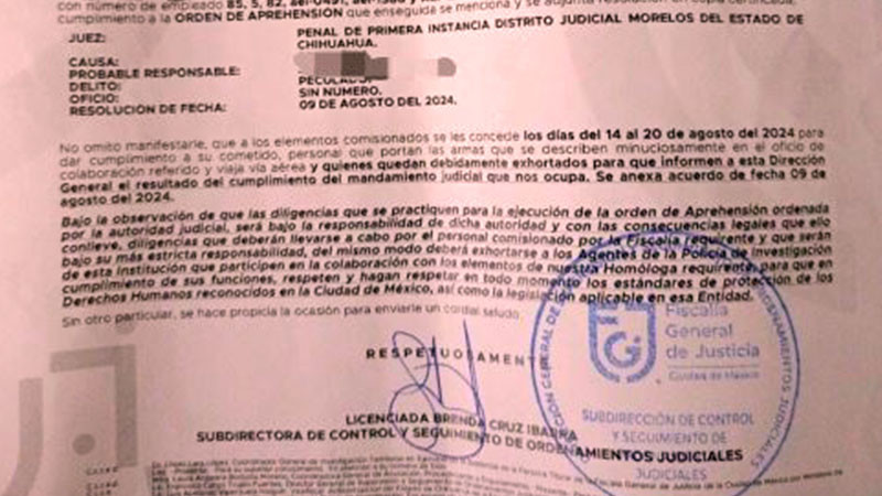 Documento muestra que FiscalÃ­a de CDMX sÃ­ habÃ­a aceptado colaborar en detenciÃ³n de Javier Corral 