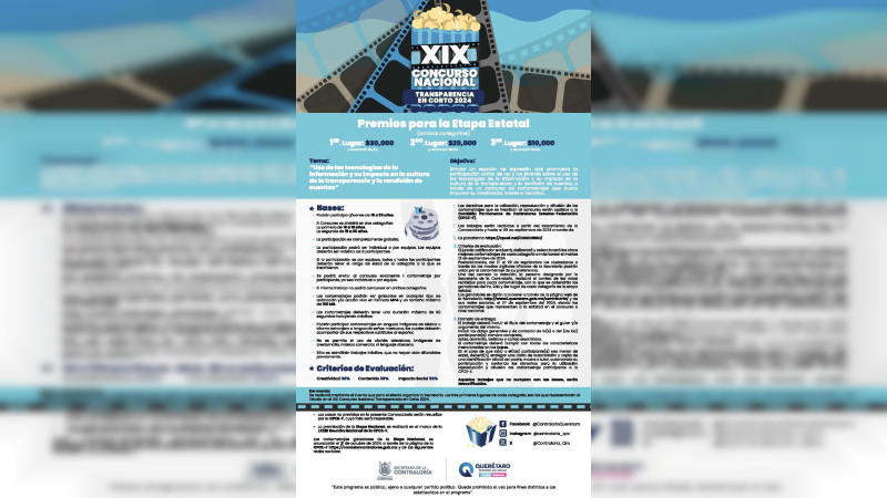 Invita SecretarÃ­a de la ContralorÃ­a a participar en el concurso Transparencia en Corto