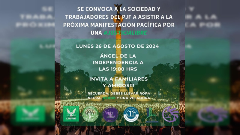 Este lunes, juezas y magistradas convocan a manifestaciÃ³n pacÃ­fica contra reforma judicial