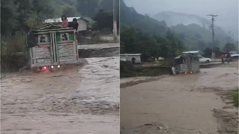 Arroyo desbordado por lluvias arrastra camioneta en la que iban 2 niÃ±os; ocurriÃ³ en San Juan Chamula