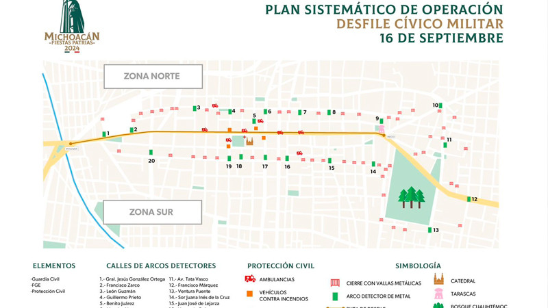 Ubica los 20 accesos controlados, para ingresar al Desfile CÃ­vicoâ€“Militar del 16 de septiembre en Morelia