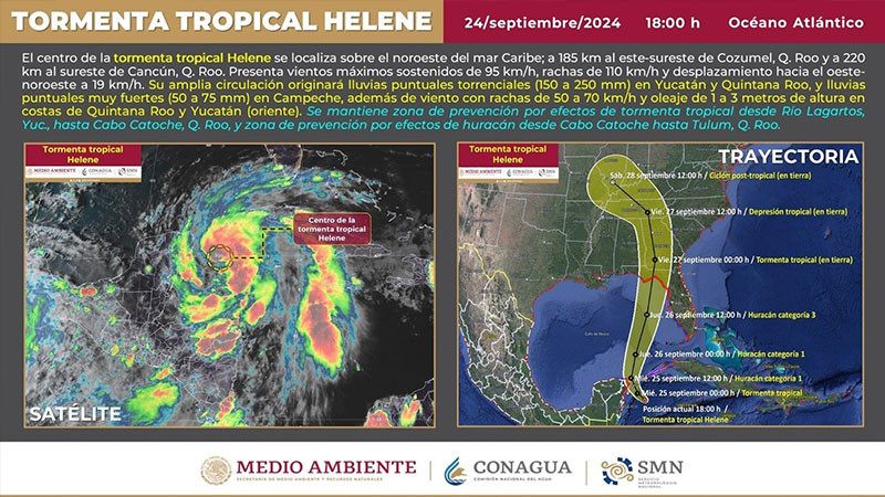 'Helene' avanza por el Caribe; podrÃ­a tocar tierra en el norte de Quintana Roo como huracÃ¡n 1