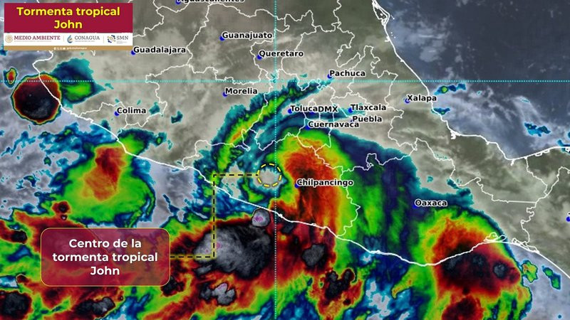 â€œJohnâ€ pasa a ser tormenta tropical; provocarÃ¡ lluvias intensas en Guerrero y Oaxaca