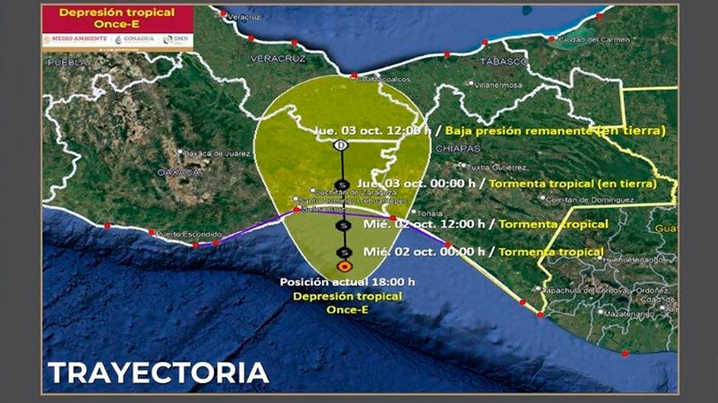 Se forma depresiÃ³n tropical Once-E frente a costas de Chiapas y Oaxaca