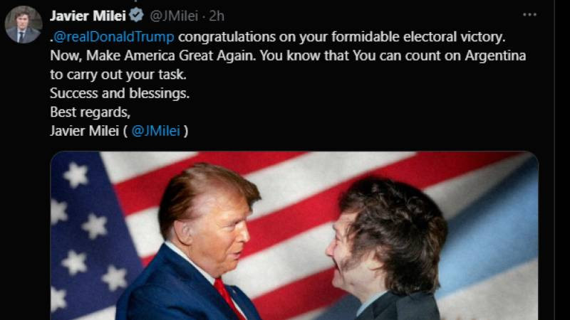 Javier Milei felicita a Trump y reafirma su apoyo a Estados Unidos