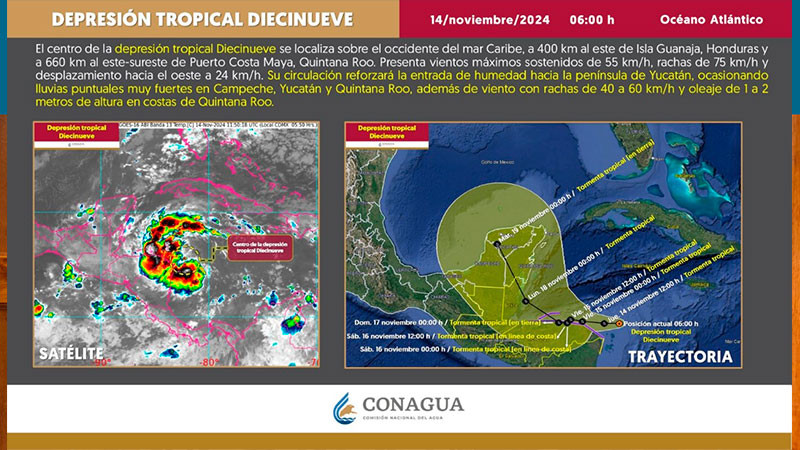 Autoridades aplican acciones preventivas en Quinta Roo ante proximidad de la DepresiÃ³n Tropical Diecinueve