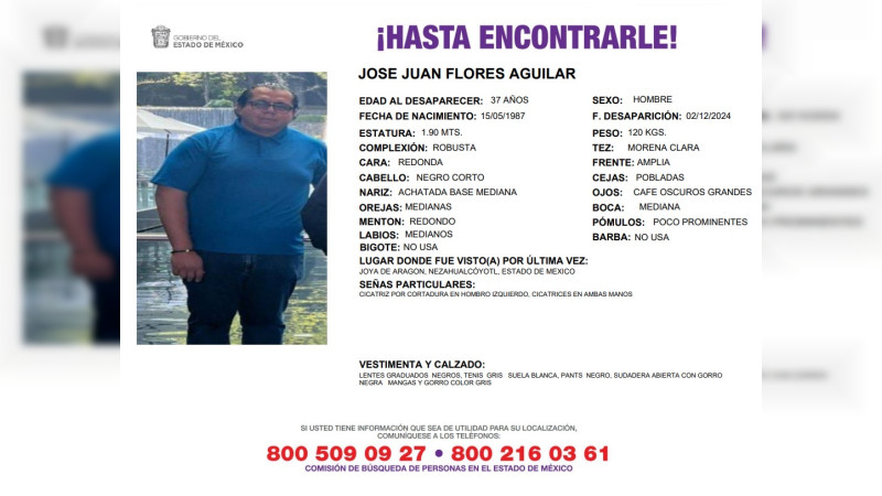 Familiares buscan a Juan JosÃ© Flores Aguilar, desaparecido en NezahualcÃ³yotl, Edomex