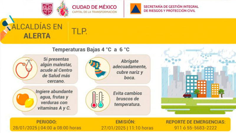 Activan alerta amarilla en Ciudad de MÃ©xico por bajas temperaturas