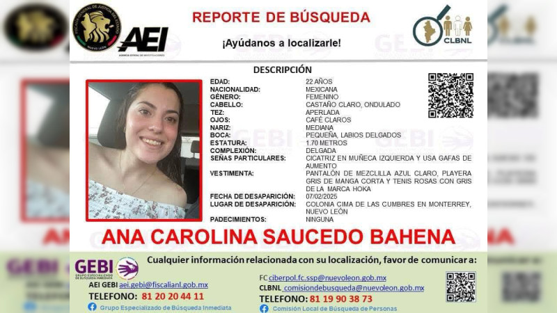 Hallan muerta a Ana Carolina en Monterrey, tras tres dÃ­as desaparecida