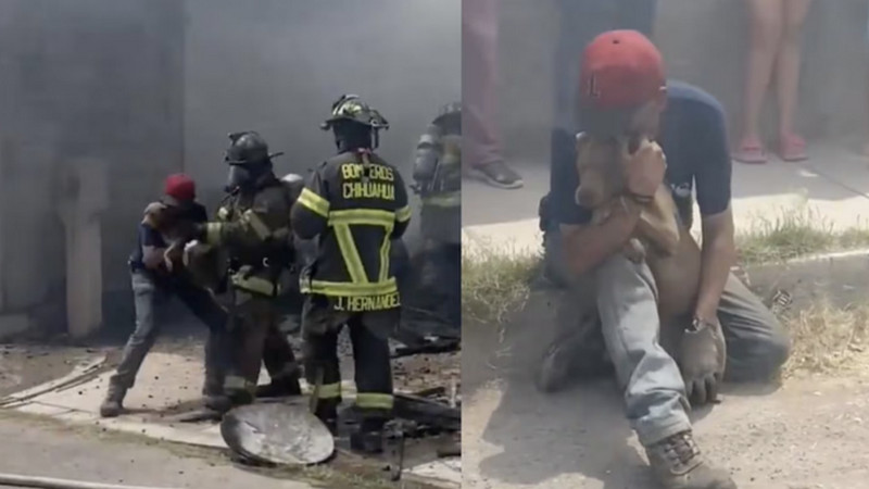 Bomberos se visten de hÃ©roes y salvan a perrito de morir en incendio de una casa en Chihuahua
