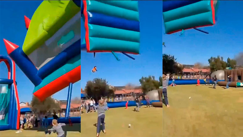 Sale volando inflable durante evento escolar en Sudáfrica; 2 niños resultaron heridos