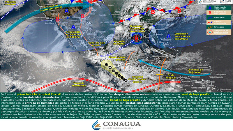 Se forma el ciclón tropical Cinco-E en el Océano Pacífico; se intensificará a tormenta tropical
