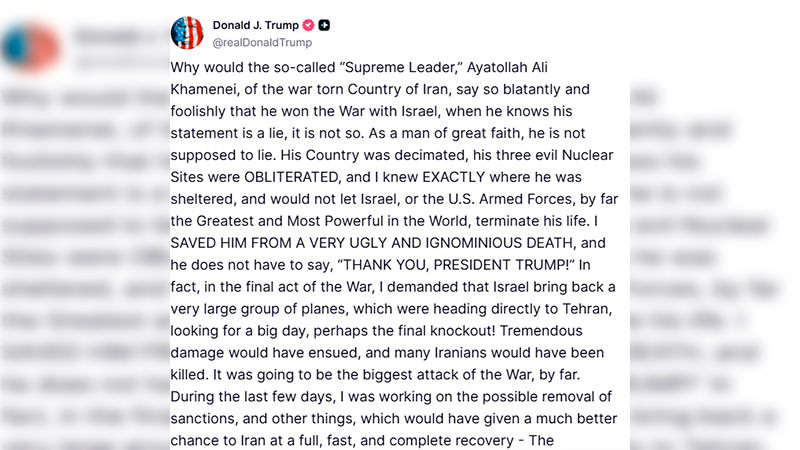 Trump llama “ingrato” a líder de Irán, asegurando que lo salvo de una muerte horrible