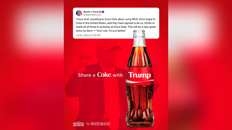 Afirma Trump que Coca-Cola usará caña de azúcar en EU