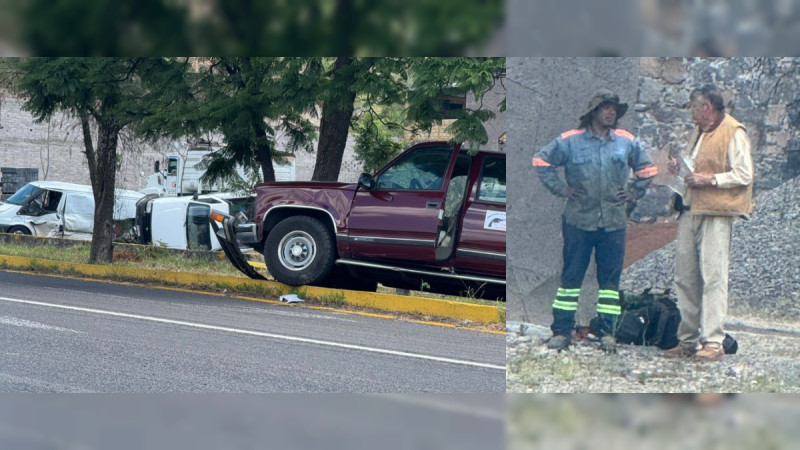 Sobrevive el Padre Pistolas a choque múltiple y volcadura en la carretera Morelia–Tarímbaro, Michoacán 