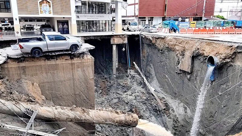 Mega socavón aparece en Tailandia; evacúan hospital por riesgo de hundimiento