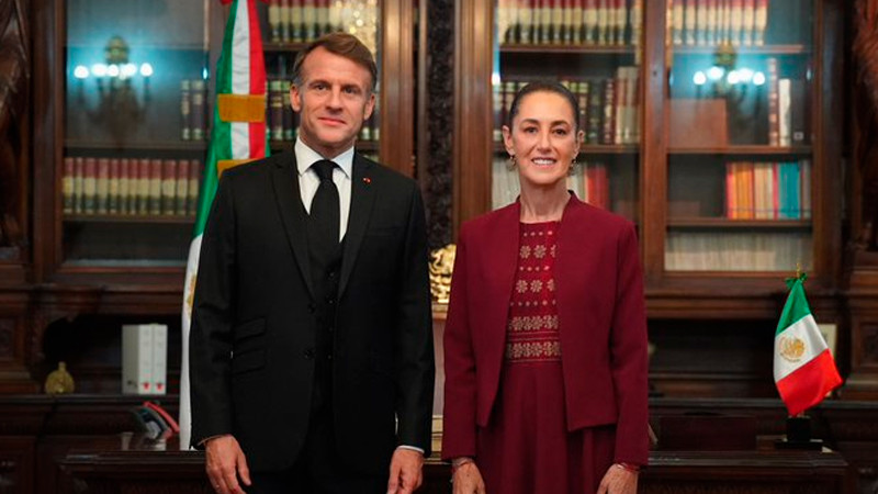 Sheinbaum recibe a Macron en Palacio Nacional; buscan fortalecer lazos económicos y comerciales