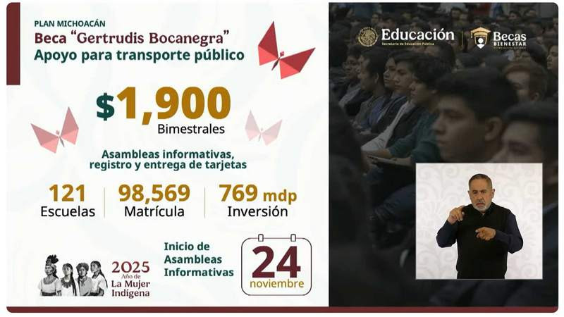 Gobierno de México dará apoyo de 1,900 pesos bimestrales para transporte público de universitarios en Michoacán