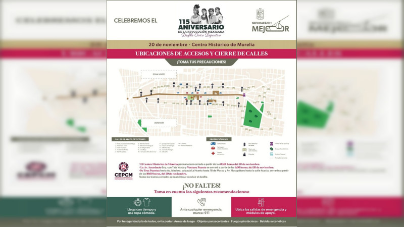 Conoce los cierres viales por el desfile del 20 de noviembre en Morelia: SSP