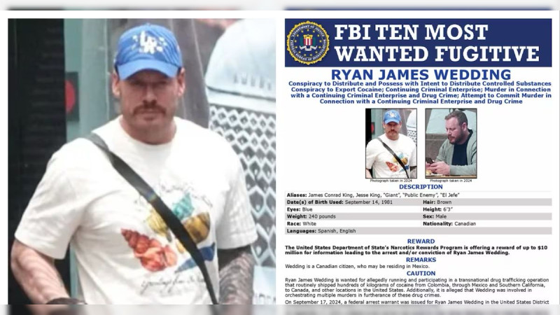 De atleta olímpico a uno de los 10 más buscados por el FBI: buscan en México a James Wedding, el canadiense que lidera a sangre y fuego una red de tráfico continental; EEUU ofrece 15 millones de dólares por su captura