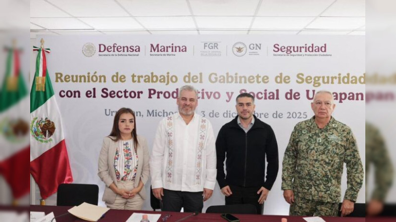 Uruapan en pie de guerra: Acompañados de viuda de Manzo, Harfuch, Bedolla y Trevilla Trejo activan plan para cerrarle el paso a la delincuencia en Michoacán 