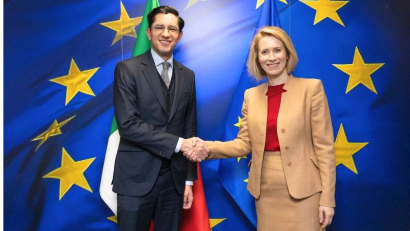 La representante de la UE, Kaja Kallas, recibió al canciller mexicano Roberto Velasco en su primera visita oficial a la Unión